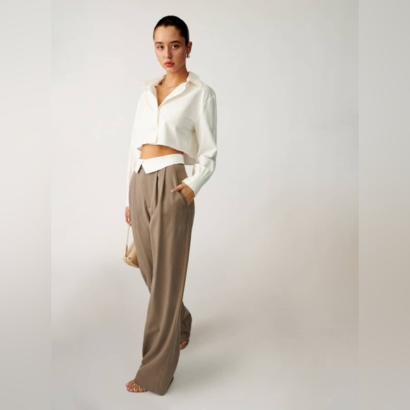 NEW Reformation Stevie Wide Leg Trouser Pant Mushroom Brown Size 22 NWT - Picture 2 of 15